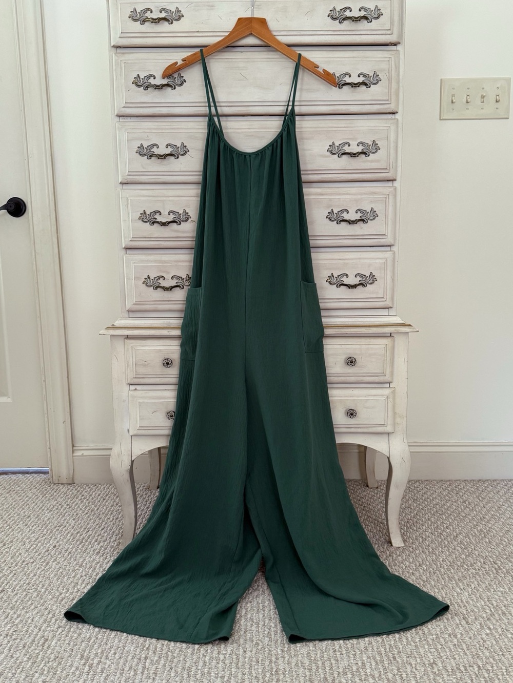 Deep Green Wide-Leg  Jumpsuit - Picture 2 of 4